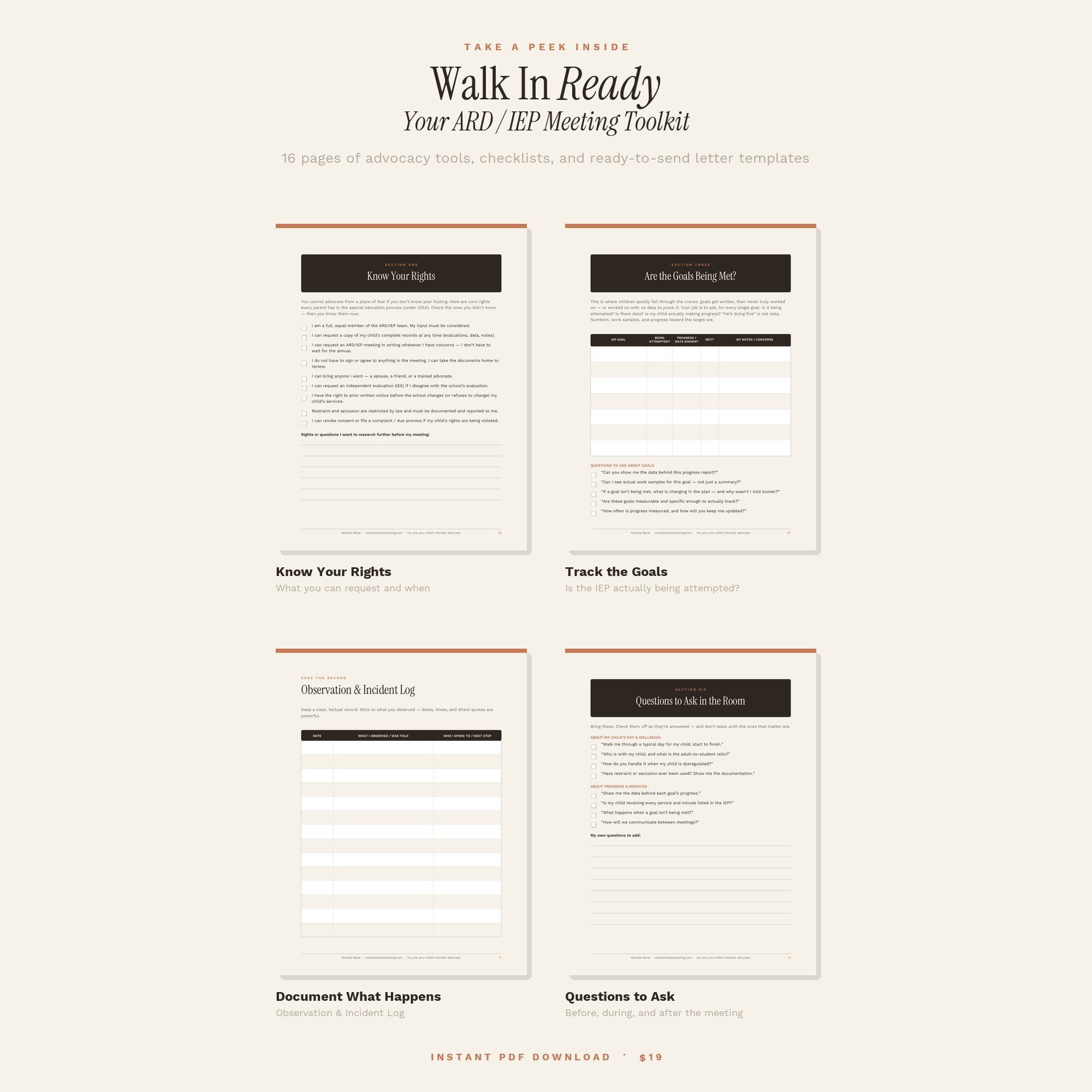 Take a peek inside: 16 pages of rights checklists, trackers, and templates